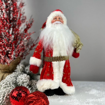 Дед Мороз с белой бородой (стоит) 47 см сувенир